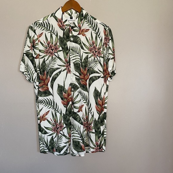 Topman Hawaiian Shirt Mens Size Small Short Sleeve Floral Green White Pink - Picture 3 of 11